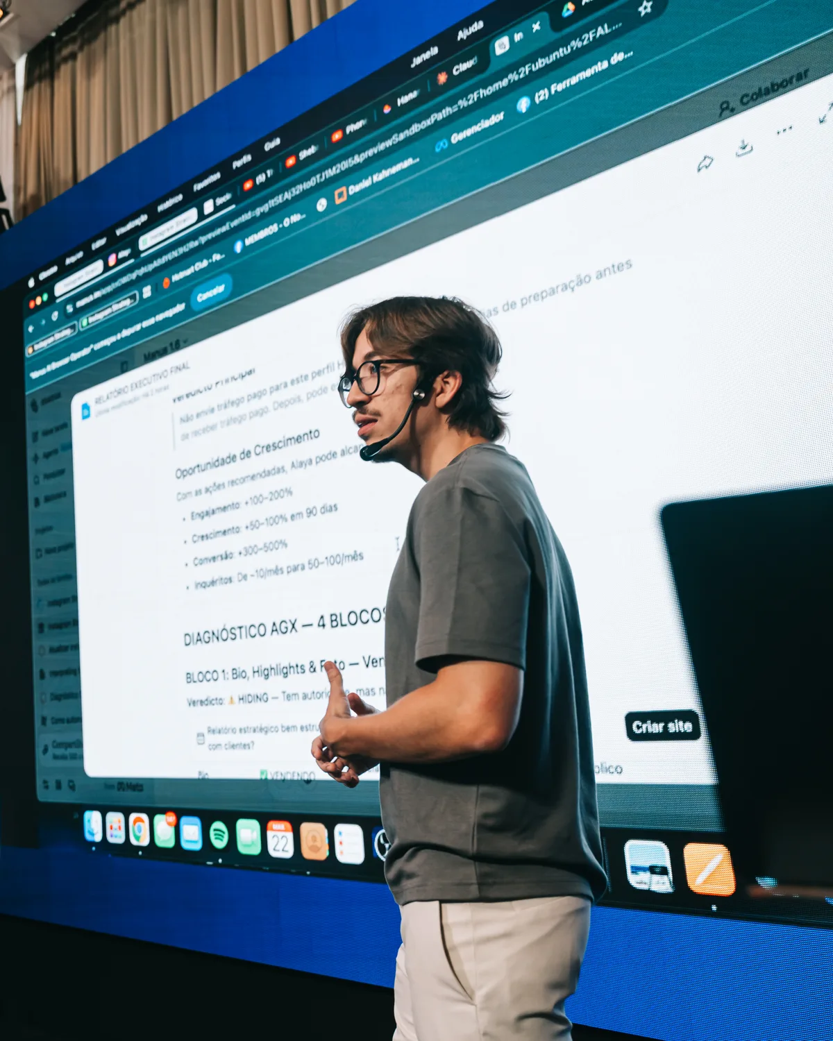 Arthur Pasetti apresentando o Diagnóstico AGX no telão da Imersão AGX Scale 2026