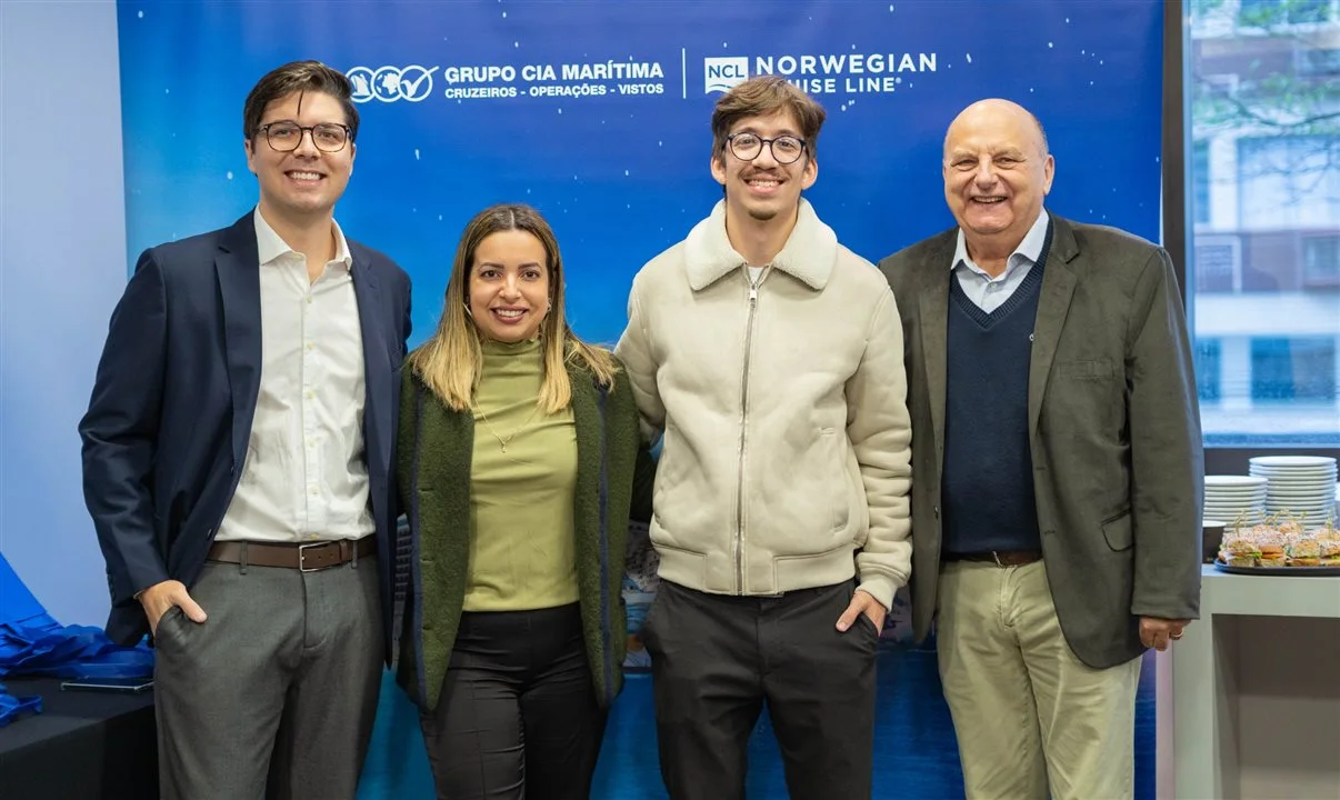 Bruno Voss, da Cia Marítima, Ludmila Vieira, da Norwegian Cruise Line Holdings, Arthur Pasetti e Mauricio Voss no Cia Marítima TurboDay